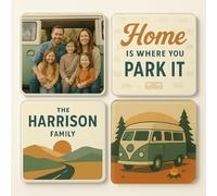 Personalised Acrylic Coaster Set Gift - Campervan Adventure Decor with Custom Family Photo - Nomadic Nesting