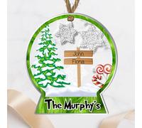 Personalised Acrylic Family Signpost Snowglobe Bauble Plaque - Custom Children's Names Decoration for Christmas Tree Decor with Green Forest & Candy Canes - Festive Keepsake (2 Sign posts)