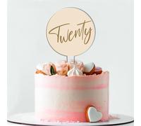 Personalised Acrylic Happy Birthday Cake Topper for All Ages - Custom Age in Words with Beige & Gold Design - Handmade Party Decor Gift