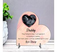 Personalised Acrylic Heart Plaque - New Dad Gift | Baby Scan Photo Frame | Father's Day Present from Bump | Handmade Baby Gift (Pink, Acrylic 8.5cm x 8.5cm)