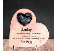 Personalised Acrylic Heart Plaque - New Dad Gift | Baby Scan Photo Frame | Father's Day Present from Bump | Handmade Baby Gift (Pink, Mdf Wood 13.5cm x 13.5cm)