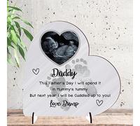 Personalised Acrylic Heart Plaque - New Dad Gift | Baby Scan Photo Frame | Father's Day Present from Bump | Handmade Baby Gift (Grey, Mdf Wood 19cm x 19cm)