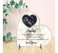 Personalised Acrylic Heart Plaque - New Dad Gift | Baby Scan Photo Frame | Father's Day Present from Bump | Handmade Baby Gift (Lemon, Acrylic 8.5cm x 8.5cm)
