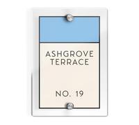 Personalised Acrylic House Sign with Board Game Inspired Design | 210mm x 148mm Clear Address Plaque | Custom Printed Door Number | Weatherproof Outdoor Home Name Plate (Blue)