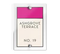 Personalised Acrylic House Sign with Board Game Inspired Design | 210mm x 148mm Clear Address Plaque | Custom Printed Door Number | Weatherproof Outdoor Home Name Plate (Pink)