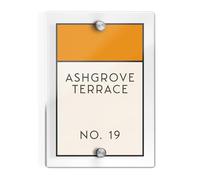 Personalised Acrylic House Sign with Board Game Inspired Design | 210mm x 148mm Clear Address Plaque | Custom Printed Door Number | Weatherproof Outdoor Home Name Plate (Orange)