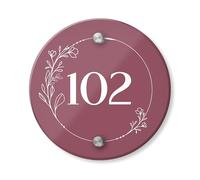 Personalised Acrylic House Sign with Floral Border Design | 150mm Round Address Plaque | Custom Printed Door Number | Weatherproof Outdoor Home Name Plate (Burgundy Red)