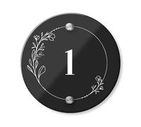 Personalised Acrylic House Sign with Floral Border Design | 150mm Round Address Plaque | Custom Printed Door Number | Weatherproof Outdoor Home Name Plate (Black)