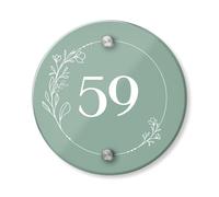 Personalised Acrylic House Sign with Floral Border Design | 150mm Round Address Plaque | Custom Printed Door Number | Weatherproof Outdoor Home Name Plate (Moss Green)