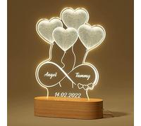 Personalised Acrylic Lamp Gift for Valentine's Day, Custom 3D Illusion Love Heart Balloons Night Light, Custom Led Line Love Lamp for Girls Lover's Gift&Home Decoration…