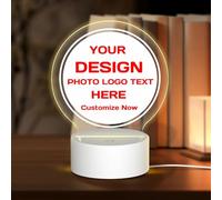 Personalised Acrylic Night Light with Photo Texts, Custom Design Your Picture Logo Night Lamp for Home Office DIY Customized Night Light for Anniversary Birthday Christmas Bedroom (Round Shape)