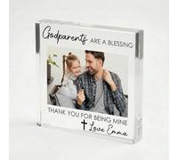 Personalised Acrylic Photo Block - Freestanding Picture Frame Gift for Godparents Godmother Godfather | Keepsake for Baptism, Christening, Birthday Home Decor 10x10cm