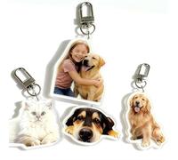 Personalised Acrylic Photo Keyring - Custom Pet, Couple or Family Photo Keychain, Clear Acrylic with Soft White Outline, HD Print, Unique Gift for Birthday, Christmas, Valentine’s, Memorial (6CM)