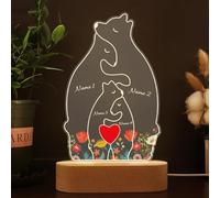 Personalised Acrylic Plaque Bear Family Puzzle Night Light with 2-4 Family Name, Family Keepsake Gift Personalized Gift for Mom Dad Kids Grandma Mother’s Day, Birthdays Anniversary (C)