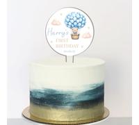 Personalised Acrylic Teddy Bear Hot Air Balloon Birthday Cake Topper - Custom Own Name Age & Date Ideal Display For 1st, 2nd, 3rd, 4th Childrens Birthdays (Blue)