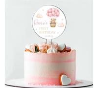 Personalised Acrylic Teddy Bear Hot Air Balloon Birthday Cake Topper - Custom Own Name Age & Date Ideal Display For 1st, 2nd, 3rd, 4th Childrens Birthdays (Pink)