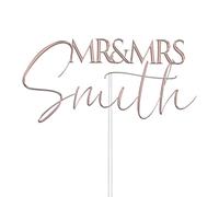 Personalised Acrylic Wedding Cake Topper by KreateSquare - Customisable with Any Name, Custom Colour - Mr and Mrs Rustic Design - Wedding Cake Decoration (Rose Gold)