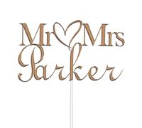 Personalised Acrylic Wedding Cake Topper by KreateSquare - Customisable with Any Name, Custom Colour - Wedding Cake Decoration - Mr and Mrs Rustic Design (Brown)