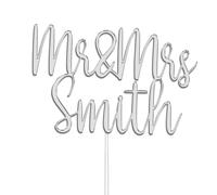 Personalised Acrylic Wedding Cake Topper by KreateSquare - Mr and Mrs Rustic Design - Customisable with Any Name, Custom Colour - Wedding Cake Decoration. (Silver)
