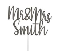 Personalised Acrylic Wedding Cake Topper by KreateSquare - Mr and Mrs Rustic Design - Customisable with Any Name, Custom Colour - Wedding Cake Decoration. (Grey)