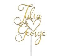 Personalised Acrylic Wedding Cake Toppers - Customisable With First Name - Custom Colour - Wedding Cake Decoration (Gold)
