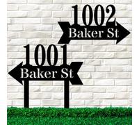 Personalised Address Arrow Sign | Metal Arrow Yard With Stakes Custom Address Sign House Number Black Metal Wall Art