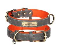 Personalised Adjustable Dog ID Collar Custom PU Leather Labrador Bulldog Schnauzer Chihuahua Training Collar,Gray,S
