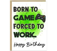 Personalised Adult Gamer Happy Birthday Cards - Gaming Quotes Mancave Consoles Controllers A5 Add Name Greetings Cards for Men Dads Brothers, 7 Fun Designs (No Name - Born to Game Green)