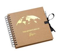 Personalised Adventures Holiday Scrapbook Album, Spiral Bound, Metallic Foil Finish, Kraft Paper (Kraft Brown)