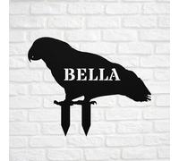 Personalised African Grey Parrot Yard Sign Stake Custom Metal Outdoor Garden Art Pet Grave Marker Memorial Remembrance Sculpture Figurine Silhouette Name Sign Lawn Ornament Housewarming Gift