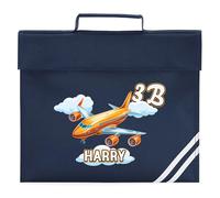 Personalised Airplane Book Bag for Boys Passenger Plane Custom Name Class Return to School Nursery Kids Bag, One Size, Navy