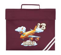 Personalised Airplane Book Bag for Boys Passenger Plane Custom Name Class Return to School Nursery Kids Bag, One Size, Burgundy