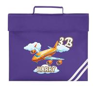 Personalised Airplane Book Bag for Boys Passenger Plane Custom Name Class Return to School Nursery Kids Bag, One Size, Purple
