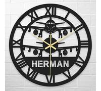 Personalised Airplane Wall Clock with Name, Custom Round Iron Wall Clock, Large Metal Sign Wall Clock, Vintage Roman Numeral Clock for Bedroom Office Living Room Decoration, Housewarming Gifts