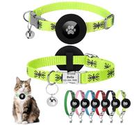 Personalised Airtag Cat Collar with Airtag Holder and Engraved Name Tag Quick Release Metal Buckle Reflective Kitten Collar GPS Cat Tracker with Bell Adjustable 19 to 29cm (Neon Green)