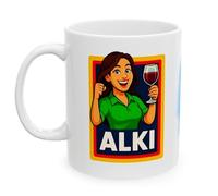 Personalised Al-ki Wine Lover Ceramic Funny Coffee Mug, White, Novelty Design with Animated Character, Beverage Cup for Home and Office, Miss, Her, Alcohol, 11oz Ceramic