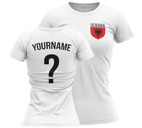 Personalised Albania Badge Womens T Shirt Name and Number Tee Albanian Football Nation Top, L, White