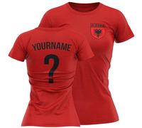 Personalised Albania Badge Womens T Shirt Name and Number Tee Albanian Football Nation Top, XL, Red
