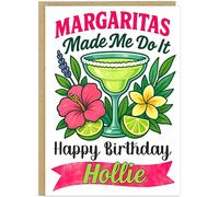 Personalised Alcohol Themed Birthday Cards - Custom Own Name With 9 Fun Designs Gin Margaritas Mimosas Prosecco Rosé Rum Tequila Vodka Whiskey Wine - Happy Birthday Greeting Cards A5 (Margaritas)