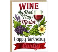 Personalised Alcohol Themed Birthday Cards - Custom Own Name With 9 Fun Designs Gin Margaritas Mimosas Prosecco Rosé Rum Tequila Vodka Whiskey Wine - Happy Birthday Greeting Cards A5 (Wine)