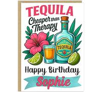 Personalised Alcohol Themed Birthday Cards - Custom Own Name With 9 Fun Designs Gin Margaritas Mimosas Prosecco Rosé Rum Tequila Vodka Whiskey Wine - Happy Birthday Greeting Cards A5 (Tequila)