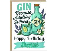 Personalised Alcohol Themed Birthday Cards - Custom Own Name With 9 Fun Designs Gin Margaritas Mimosas Prosecco Rosé Rum Tequila Vodka Whiskey Wine - Happy Birthday Greeting Cards A5 (Gin)