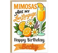 Personalised Alcohol Themed Birthday Cards - Custom Own Name With 9 Fun Designs Gin Margaritas Mimosas Prosecco Rosé Rum Tequila Vodka Whiskey Wine - Happy Birthday Greeting Cards A5 (Mimosas)