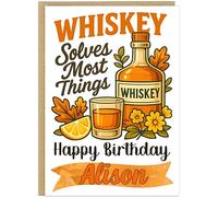 Personalised Alcohol Themed Birthday Cards - Custom Own Name With 9 Fun Designs Gin Margaritas Mimosas Prosecco Rosé Rum Tequila Vodka Whiskey Wine - Happy Birthday Greeting Cards A5 (Whiskey)