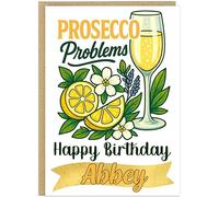 Personalised Alcohol Themed Birthday Cards - Custom Own Name With 9 Fun Designs Gin Margaritas Mimosas Prosecco Rosé Rum Tequila Vodka Whiskey Wine - Happy Birthday Greeting Cards A5 (Prosecco)