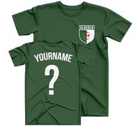 Personalised Algeria Kids T Shirt Custom Name and Number Football Africa Badge Nation Supporters Soccer Boy Girl Tee, 2-3 Years, Bottle