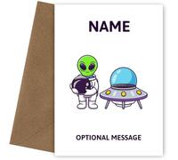 Personalised ALIEN Birthday Card for Boys. Perfect for a Son, Grandson or Nephew on his birthday, Christmas