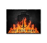 Personalised Aluminium BBQ Plaque - Flaming Spatula Grill Sign for Garden, Kitchen & Man Cave - Metal Wall Plaque for Barbecue Lovers