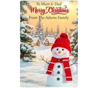 Personalised Aluminium Christmas Postcard Fridge Magnet 10x15cm Custom Text & Message (Snowman)