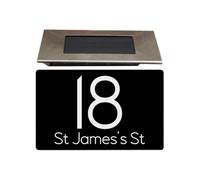 Personalised Aluminium House Plaque With Solar Light Customised With Your House Number And Street Name 160 X 280mm Black